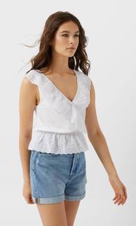 Stradivarius Блуза Из Шитья Женская Коллекция Белый L