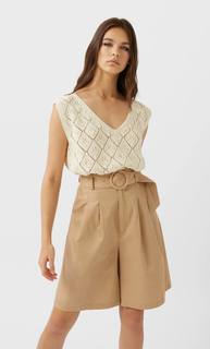 Stradivarius Шорты С Поясом Женская Коллекция Бежевый 42