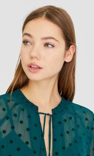 Stradivarius Мини-Платье Со Сборкой На Воротнике Женская Коллекция Изумрудно-Зеленый S