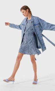 Stradivarius Джинсовая Куртка С Поясом Женская Коллекция Светлый Деним M