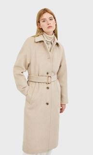 Stradivarius Драповое Пальто С Поясом Женская Коллекция Цвет Камня L