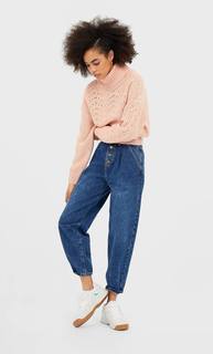 Stradivarius Свитер С Высоким Горлом И Фигурной Перфорацией Женская Коллекция Розовый M