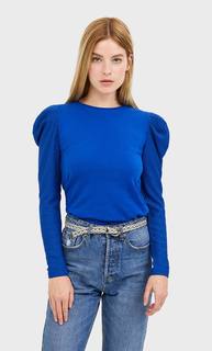Stradivarius Футболка С Рукавами Со Сборкой По Низу Женская Коллекция Синий Электрик S
