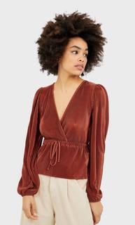 Stradivarius Топ С Плиссировкой И V-Образным Вырезом Женская Коллекция Multicolor L