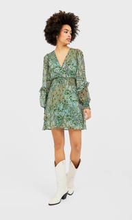 Stradivarius Мини-Платье С Воланами Женская Коллекция Пастельно-Зеленый L