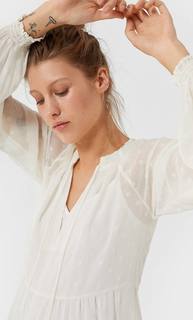 Stradivarius Мини-Платье Со Сборкой На Воротнике Женская Коллекция Цвет Небеленого Полотна L