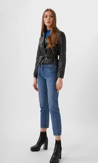 Stradivarius Байкерская Куртка Из Искусственной Кожи Женская Коллекция Черный S