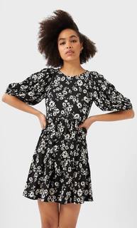 Stradivarius Трикотажное Платье С Объемными Рукавами Женская Коллекция Черный S