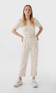 Stradivarius Топ Из Жатой Ткани Женская Коллекция Ванильный S
