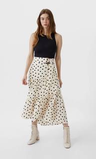 Stradivarius Юбка В Горошек, Асимметричного Кроя Женская Коллекция Цвет Небеленого Полотна 34