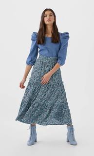 Stradivarius Юбка Миди С Принтом Женская Коллекция Multicolor M