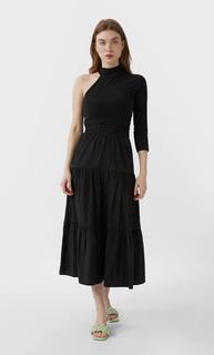 Stradivarius Юбка Миди Из Высокотехнологичной Ткани Женская Коллекция Черный L