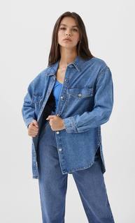 Stradivarius Джинсовая Рубашка Женская Коллекция Средний Деним Xs