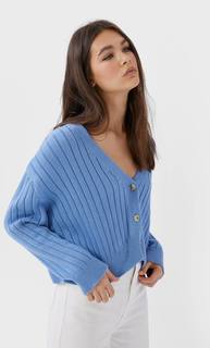 Stradivarius Базовый Укороченный Кардиган Женская Коллекция Синий S