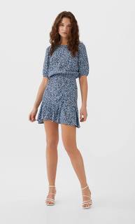 Stradivarius Короткое Трикотажное Платье С Принтом Женская Коллекция Multicolor S