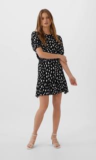 Stradivarius Короткое Трикотажное Платье С Принтом Женская Коллекция Черный Xs