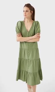 Stradivarius Длинное Платье Из Поплина Женская Коллекция Зеленый L