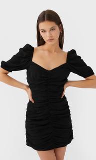 Stradivarius Мини-Платье Со Сборками Женская Коллекция Черный M
