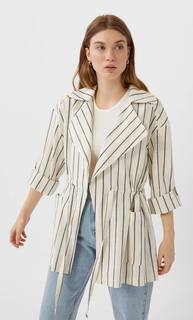 Stradivarius Короткий Тренч Из Струящейся Ткани Женская Коллекция Цвет Небеленого Полотна M