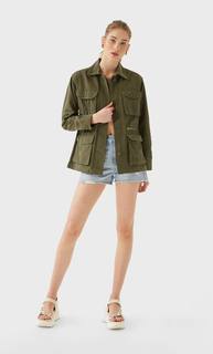 Stradivarius Куртка Сафари С Несколькими Карманами Женская Коллекция Хаки M