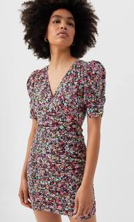 Stradivarius Мини-Платье Со Сборкой Женская Коллекция Флуоресцентно-Розовый S