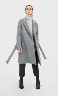 Stradivarius Пальто Из Сукна С Поясом Женская Коллекция Серый Средний S