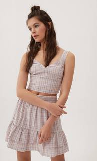 Stradivarius Мини-Юбка В Клетку И С Воланами Женская Коллекция Лососево-Розовый L