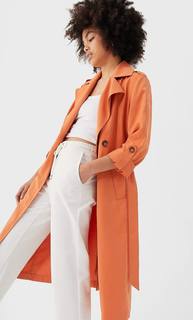 Stradivarius Длинный Тренч Из Струящейся Ткани Женская Коллекция Оранжево-Персиковый Xs