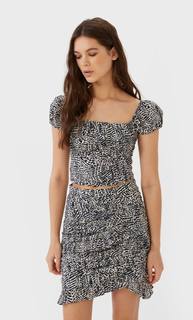 Stradivarius Укороченный Топ С Принтом Женская Коллекция Черный S