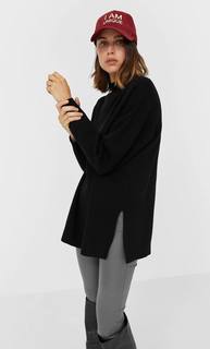 Stradivarius Свитер Оверсайз С Разрезом Женская Коллекция Черный Xs