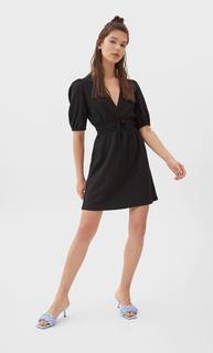 Stradivarius Короткое Платье С Эластичной Талией Женская Коллекция Черный S