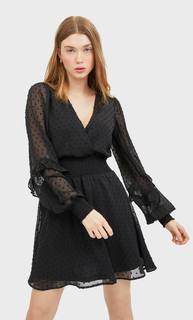 Stradivarius Мини-Платье С Вышивкой Плюмети И Воланами Женская Коллекция Черный S