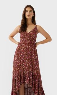 Stradivarius Платье Миди С Воланами Женская Коллекция Коричневый L