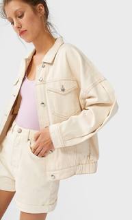 Stradivarius Джинсовая Куртка С Объемными Рукавами Женская Коллекция Ванильный Xs