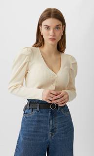 Stradivarius Кардиган Со Сборкой На Рукавах Женская Коллекция Ванильный Xs