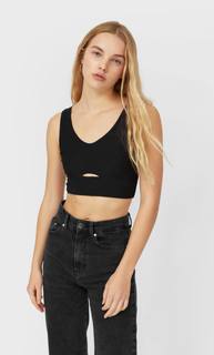 Stradivarius Укороченный Топ С Вырезом Женская Коллекция Черный M