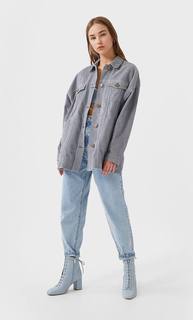 Stradivarius Вельветовая Куртка-Рубашка Женская Коллекция Небесно-Голубой Xs