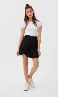 Stradivarius Футболка С Волнистой Кромкой Женская Коллекция Белый L