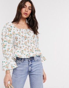 Хлопковый топ с квадратным вырезом и цветочным принтом ASOS DESIGN-Мульти