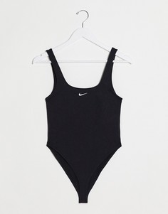 Черная майка-боди с овальным вырезом Nike-Черный