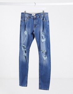 Джинсы скинни с рваной отделкой Jack & Jones Intelligence Tall-Синий