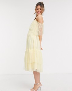 Желтое ярусное платье миди на одно плечо Anaya With Love-Желтый