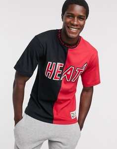 Черно-классная футболка с горловиной в рубчик Mitchell & Ness Miami Heat-Черный