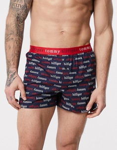 Темно-синие боксеры-брифы с контрастным поясом и принтом Tommy Hilfiger-Темно-синий
