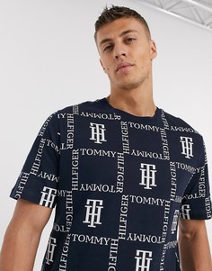 Темно-синяя пляжная футболка с принтом монограммы Tommy Hilfiger-Темно-синий