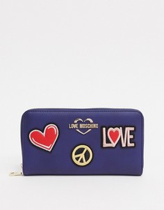 Темно-синий большой кошелек с нашивками Love Moschino