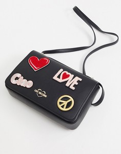 Черная сумка на плечо с нашивками Love Moschino-Черный