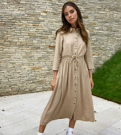 Бежевое платье-рубашка миди с поясом Vila Petite-Бежевый