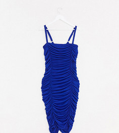 Синее платье миди со сборками AX Paris Plus-Синий