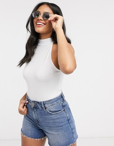 Белое боди с открытыми плечами и высоким воротом ASOS DESIGN-Белый